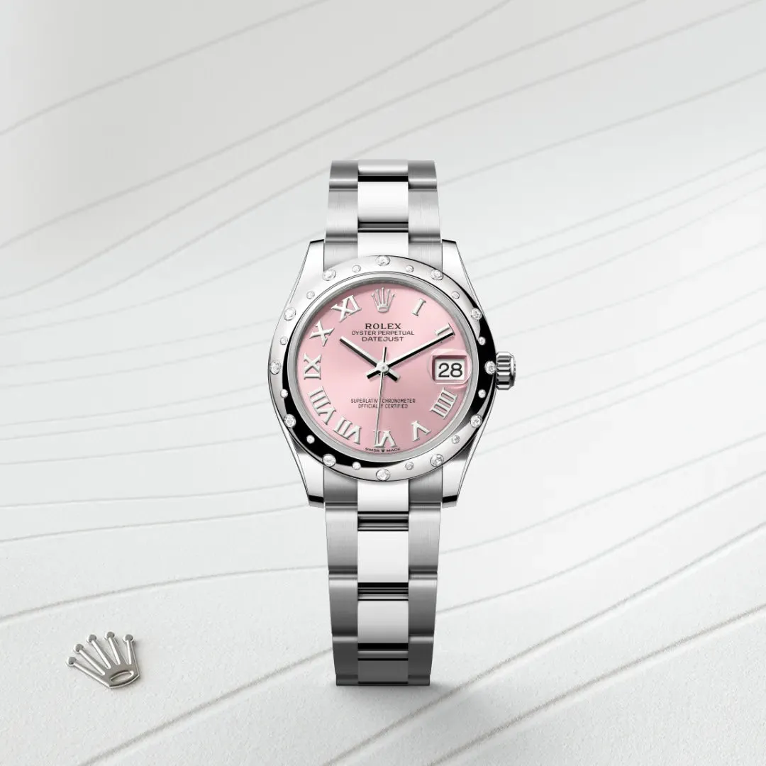 Rolex デイトジャスト 31 オイスター、31 mm、オイスタースチール＆ホワイトゴールド、ダイヤモンド