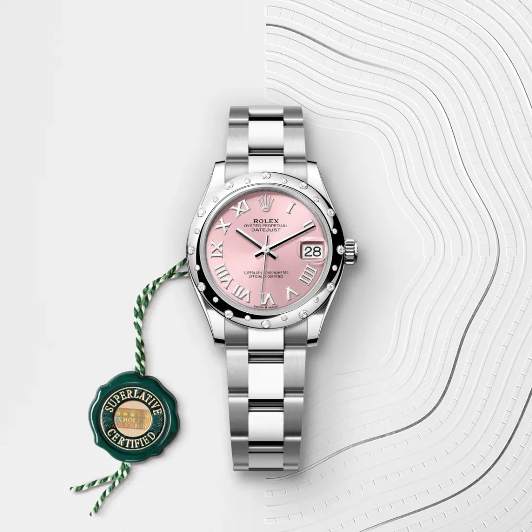 Rolex デイトジャスト 31 オイスター、31 mm、オイスタースチール＆ホワイトゴールド、ダイヤモンド