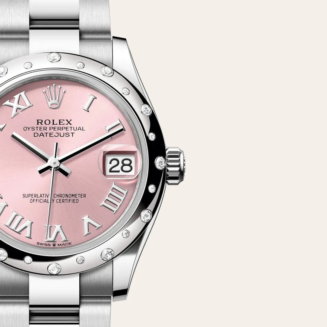 Rolex デイトジャスト 31 オイスター、31 mm、オイスタースチール＆ホワイトゴールド、ダイヤモンド