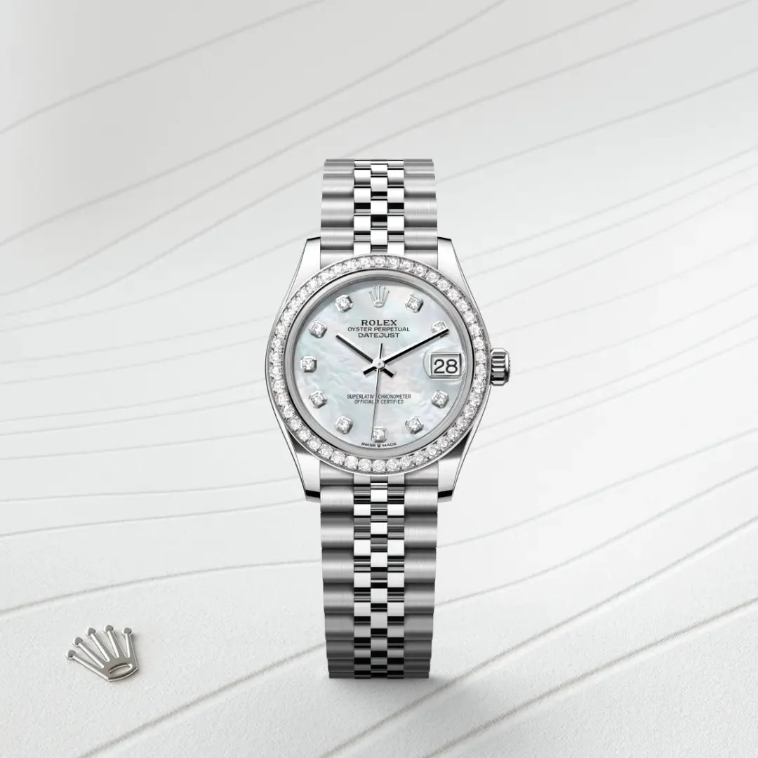 Rolex デイトジャスト 31 オイスター、31 mm、オイスタースチール＆ホワイトゴールド、ダイヤモンド