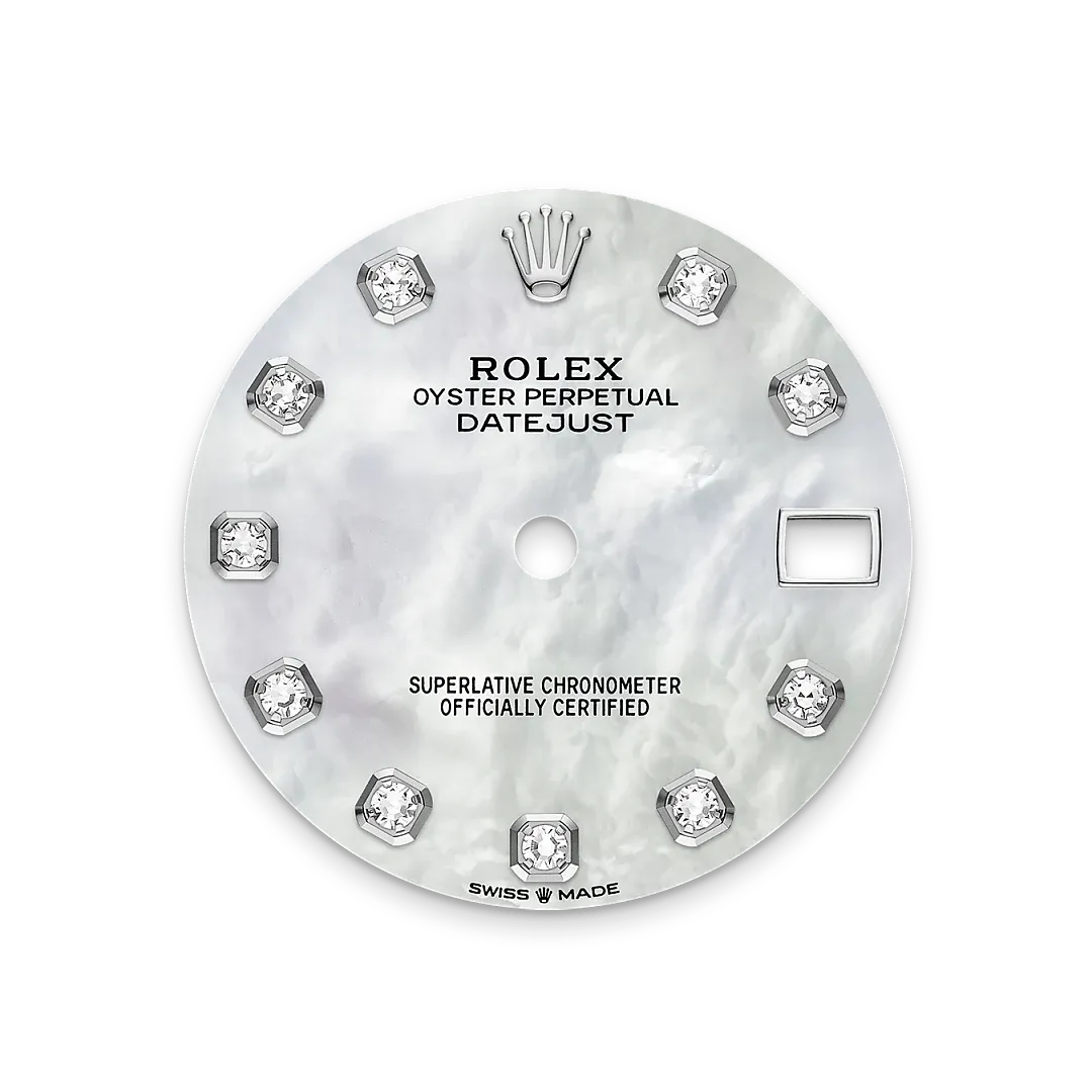 Rolex デイトジャスト 31 オイスター、31 mm、オイスタースチール＆ホワイトゴールド、ダイヤモンド