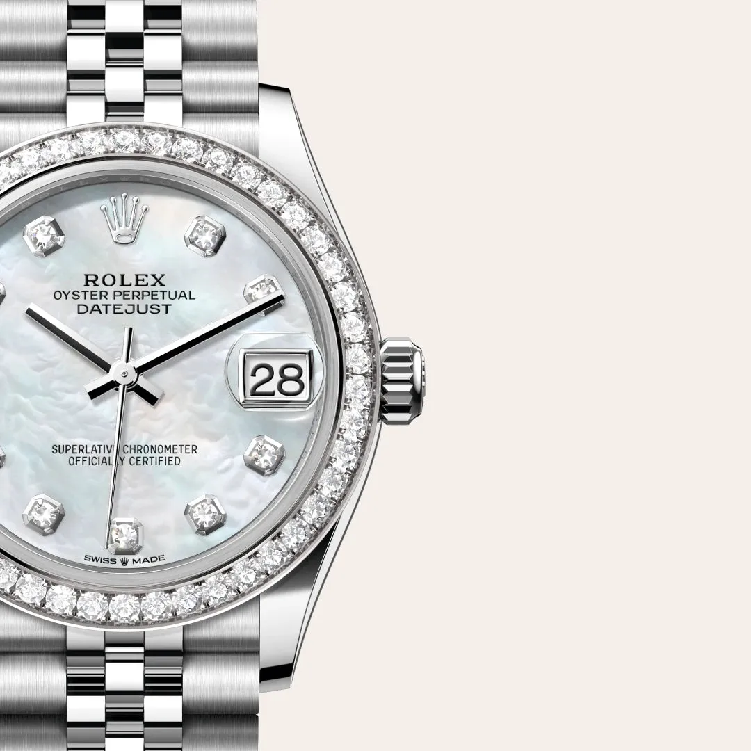 Rolex デイトジャスト 31 オイスター、31 mm、オイスタースチール＆ホワイトゴールド、ダイヤモンド