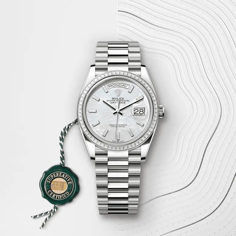 デイデイト 36 | オイスター、36 mm、ホワイトゴールド、ダイヤモンド リファレンス 128399TBR-0023