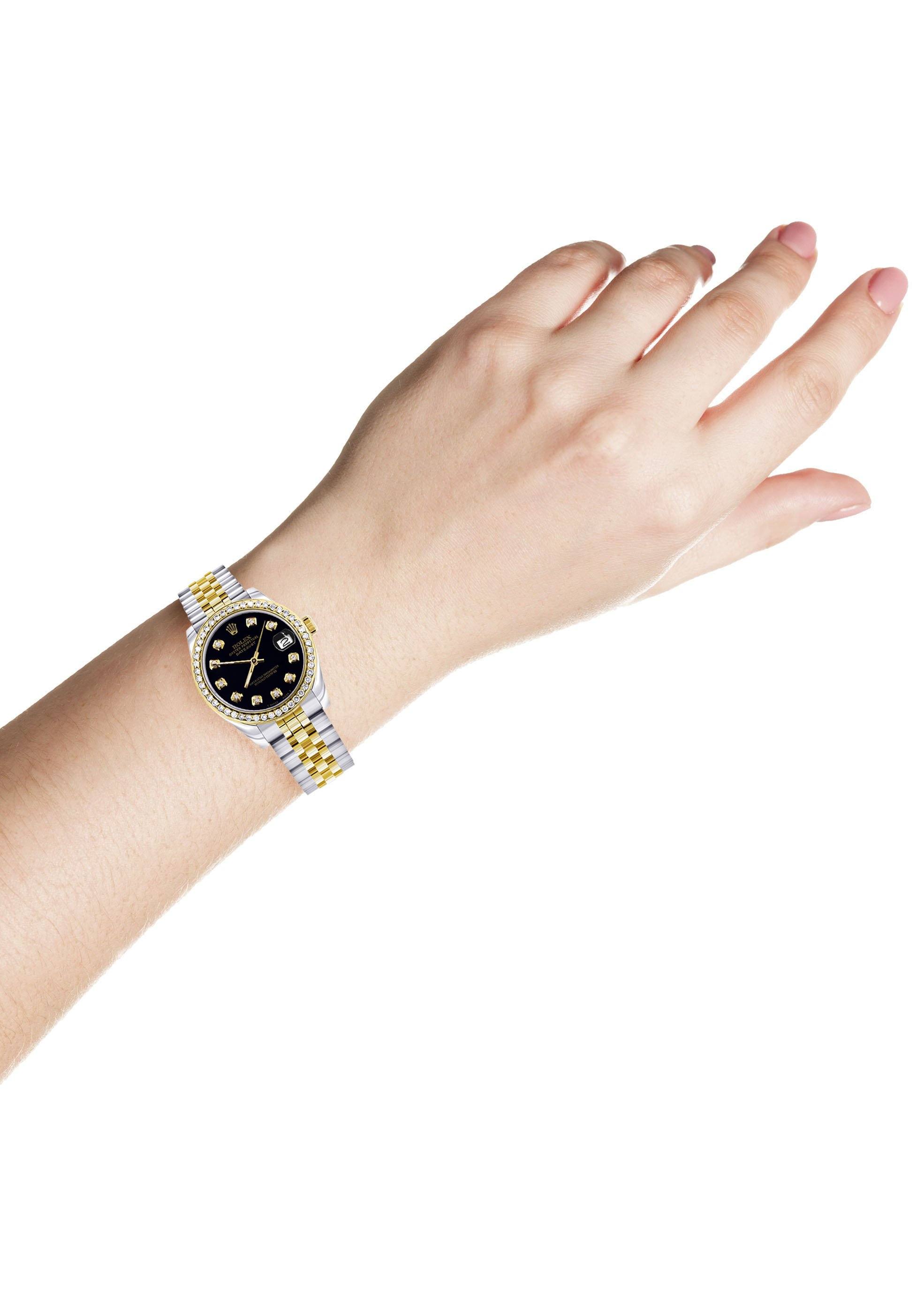 レディース ダイヤモンド ゴールド ロレックス ウォッチ | ダイヤモンドベゼル | 31MM | ブラックダイヤモンド ダイヤル | ジュビリーバンド