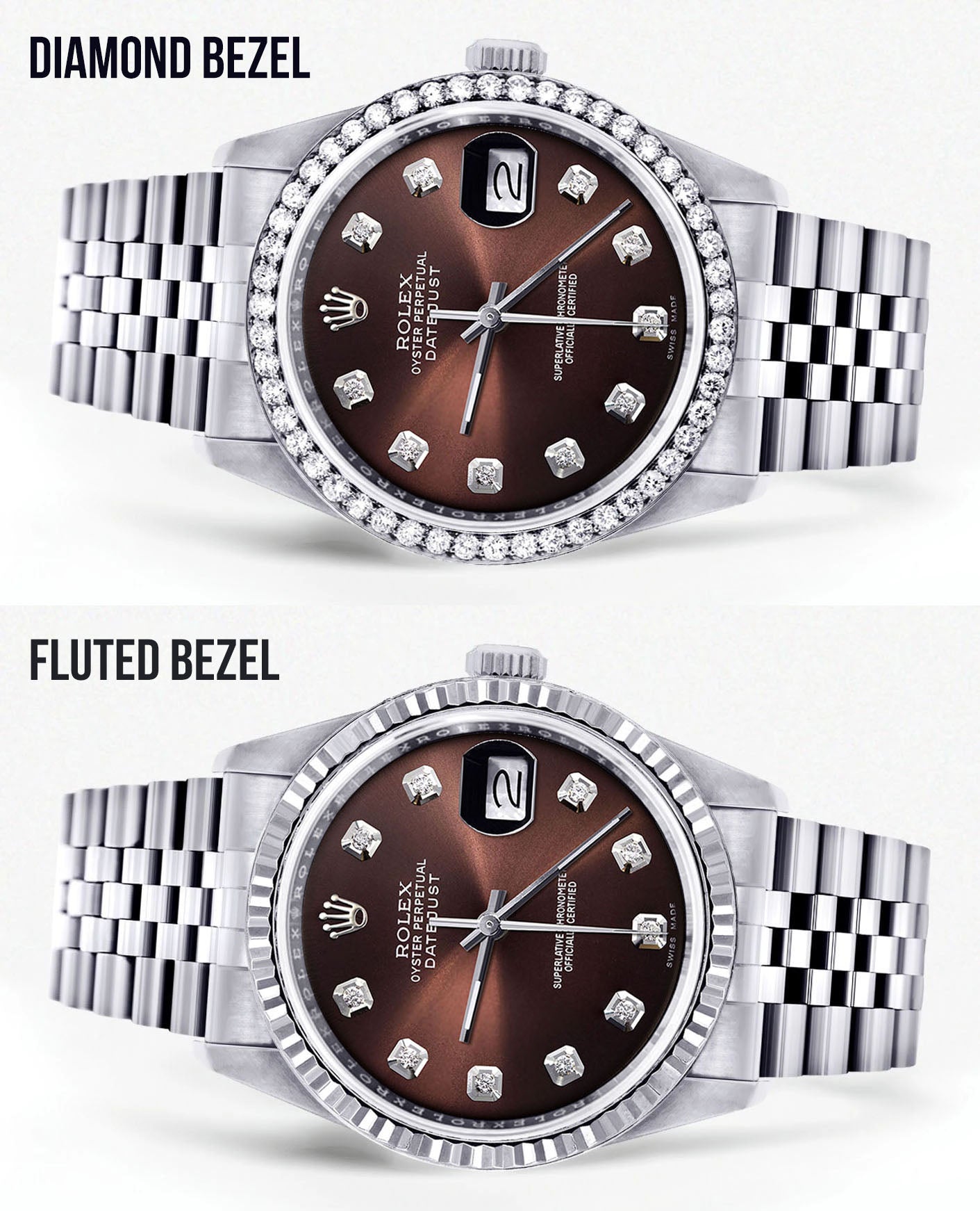レディース ロレックス デイトジャスト ウォッチ 16200 | 36mm | チョコレート ダイヤモンド ダイヤル | ジュビリーバンド