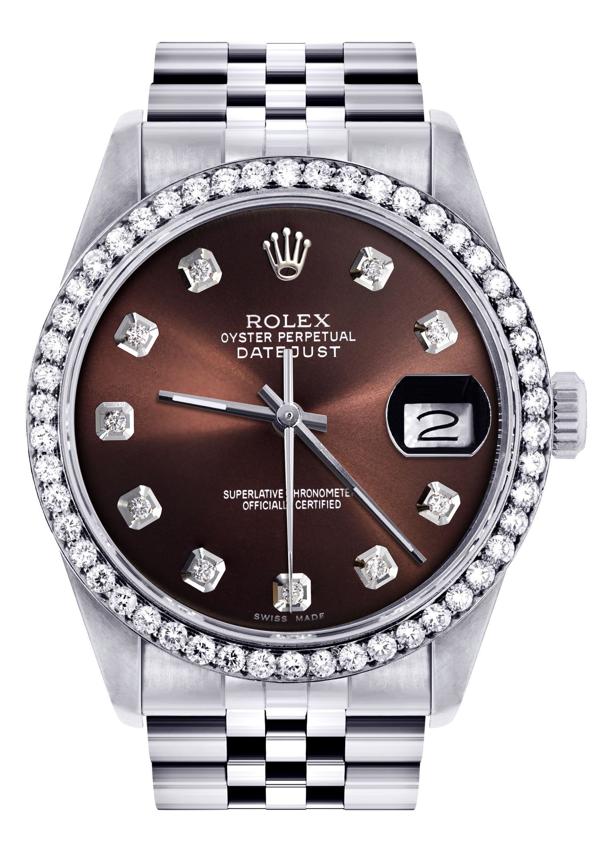 レディース ロレックス デイトジャスト ウォッチ 16200 | 36mm | チョコレート ダイヤモンド ダイヤル | ジュビリーバンド