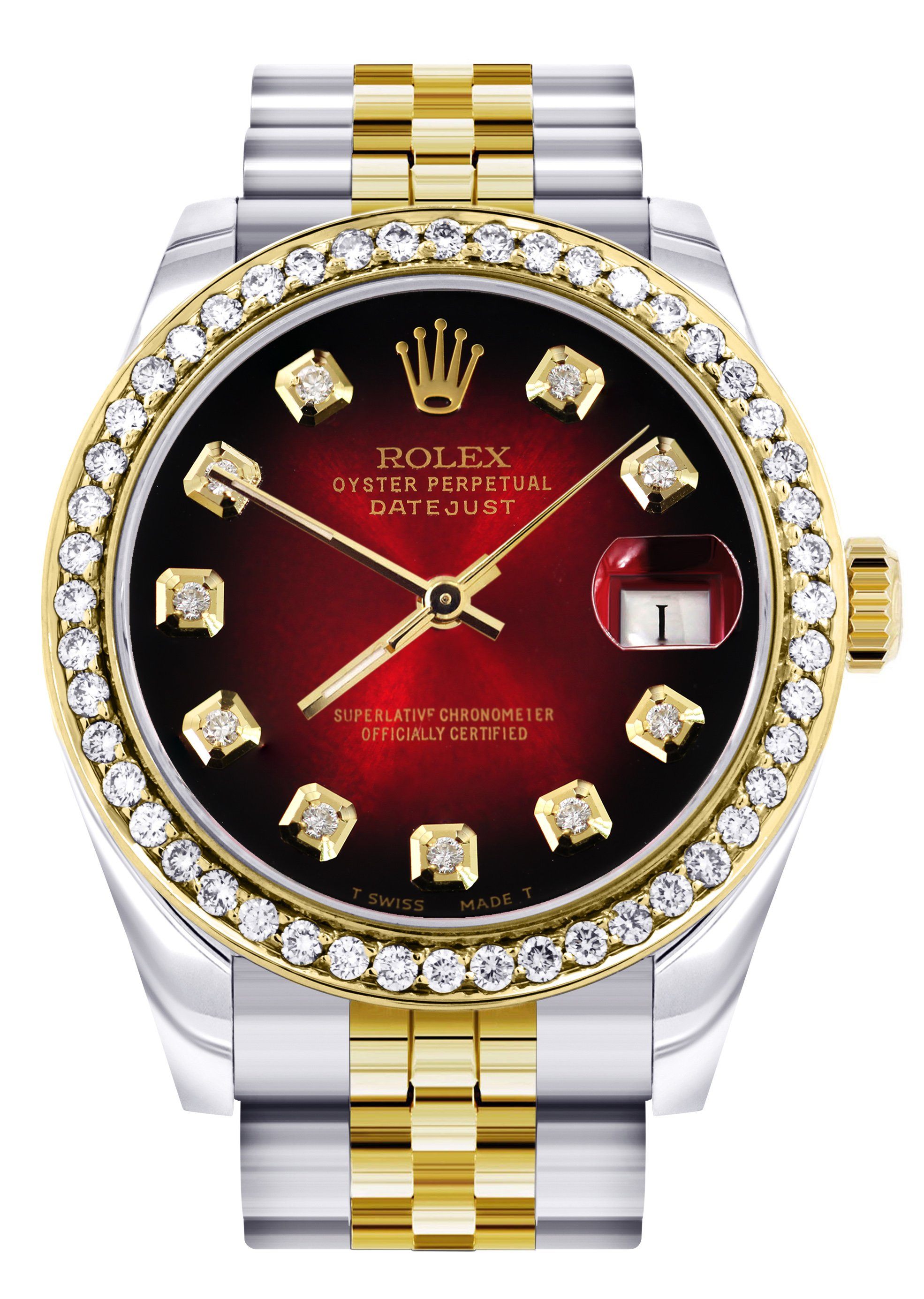 レディース ダイヤモンド ゴールド ロレックス ウォッチ | ダイヤモンドベゼル | 31MM | レッドダイヤモンド ダイヤル | ジュビリーバンド