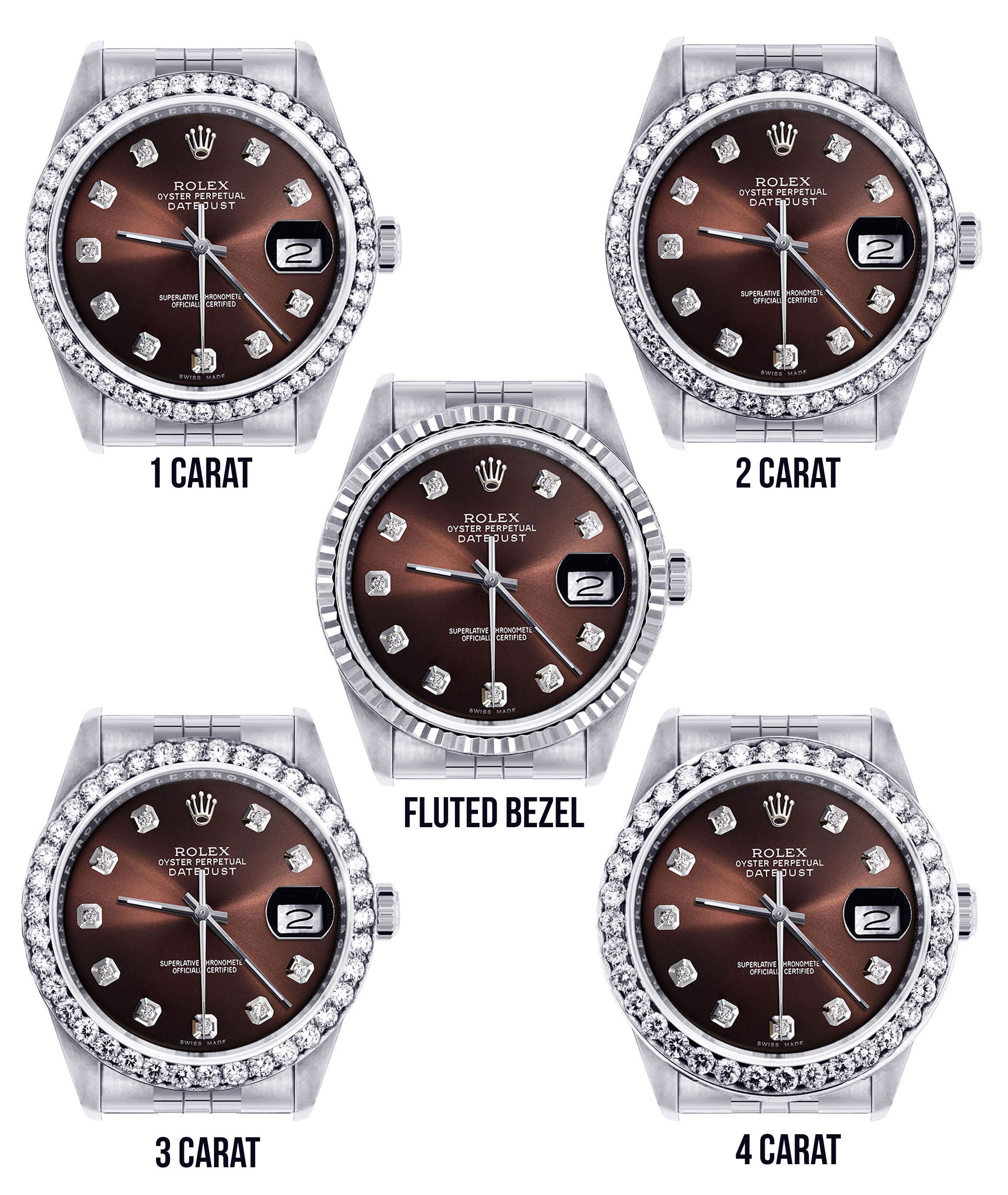 レディース ロレックス デイトジャスト ウォッチ 16200 | 36mm | チョコレート ダイヤモンド ダイヤル | ジュビリーバンド