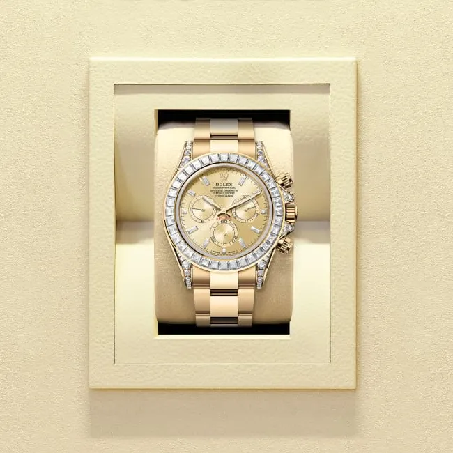 コスモグラフ デイトナ | オイスター、40 mm、イエローゴールド、ダイヤモンド リファレンス 126598TBR-0001