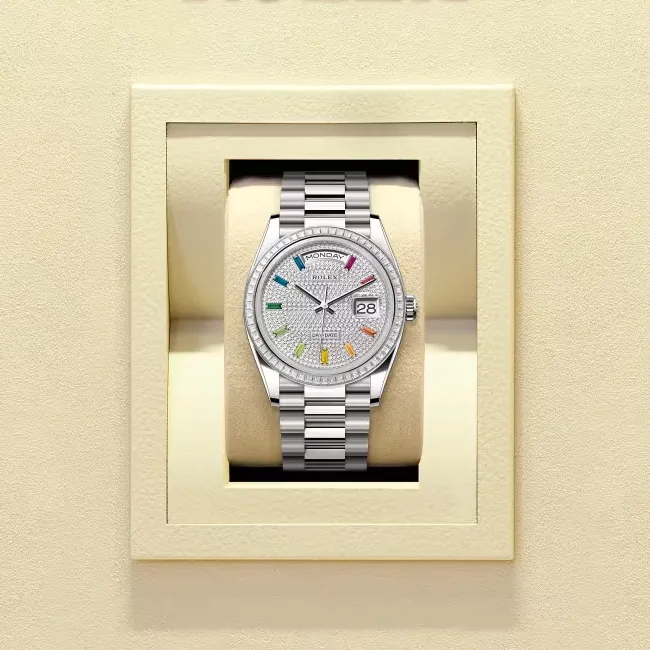 デイデイト 36 | オイスター、36 mm、ホワイトゴールド、ダイヤモンド リファレンス 128399TBR-0005