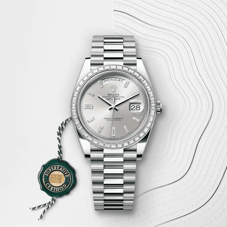 デイデイト 40 | オイスター、40 mm、プラチナ、ダイヤモンド リファレンス 228396TBR-0011