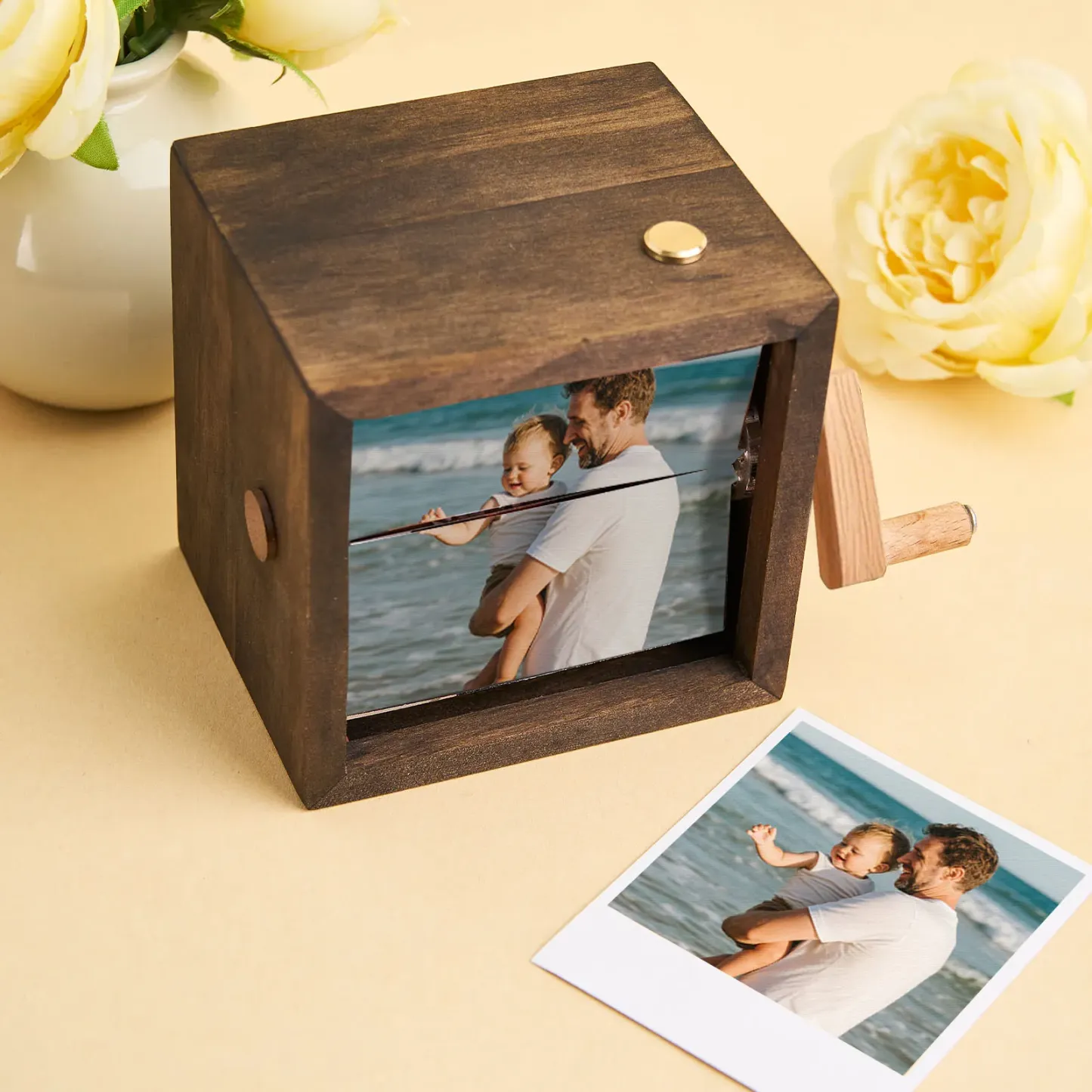 Custom Photo Flipbook Frame Animation Machine Mechanical Hand-cranked Photo Album with Light Unique Father's Day Gifts