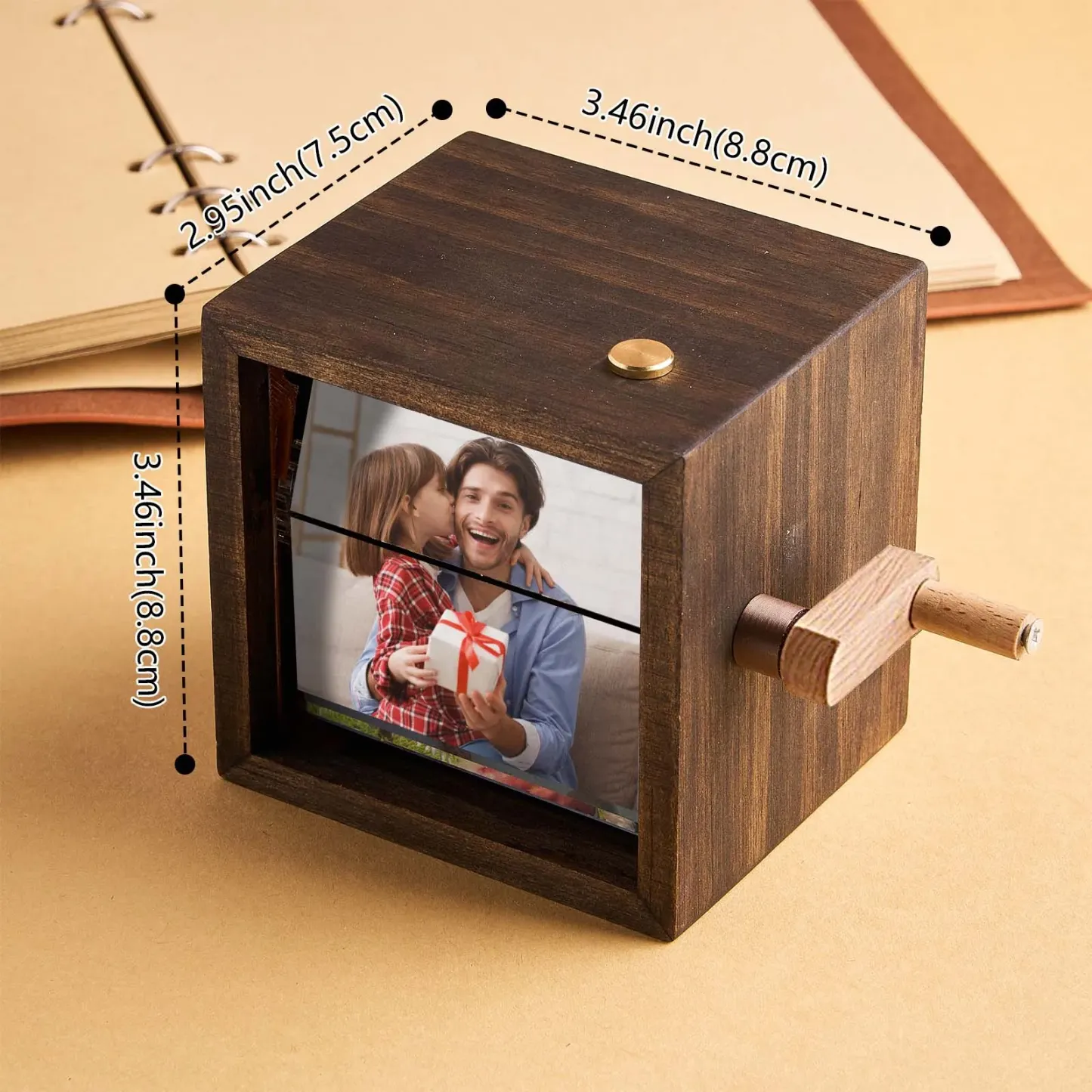 Custom Photo Flipbook Frame Animation Machine Mechanical Hand-cranked Photo Album with Light Unique Father's Day Gifts