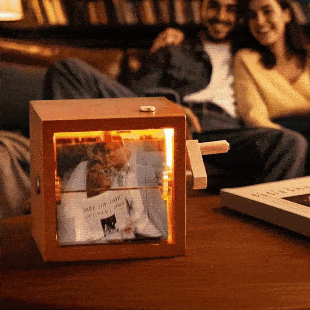 Custom Photo Flipbook Frame Animation Machine Mechanical Hand-cranked Flipbook Box Photo Album with Light Black Walnut Anniversary Gifts