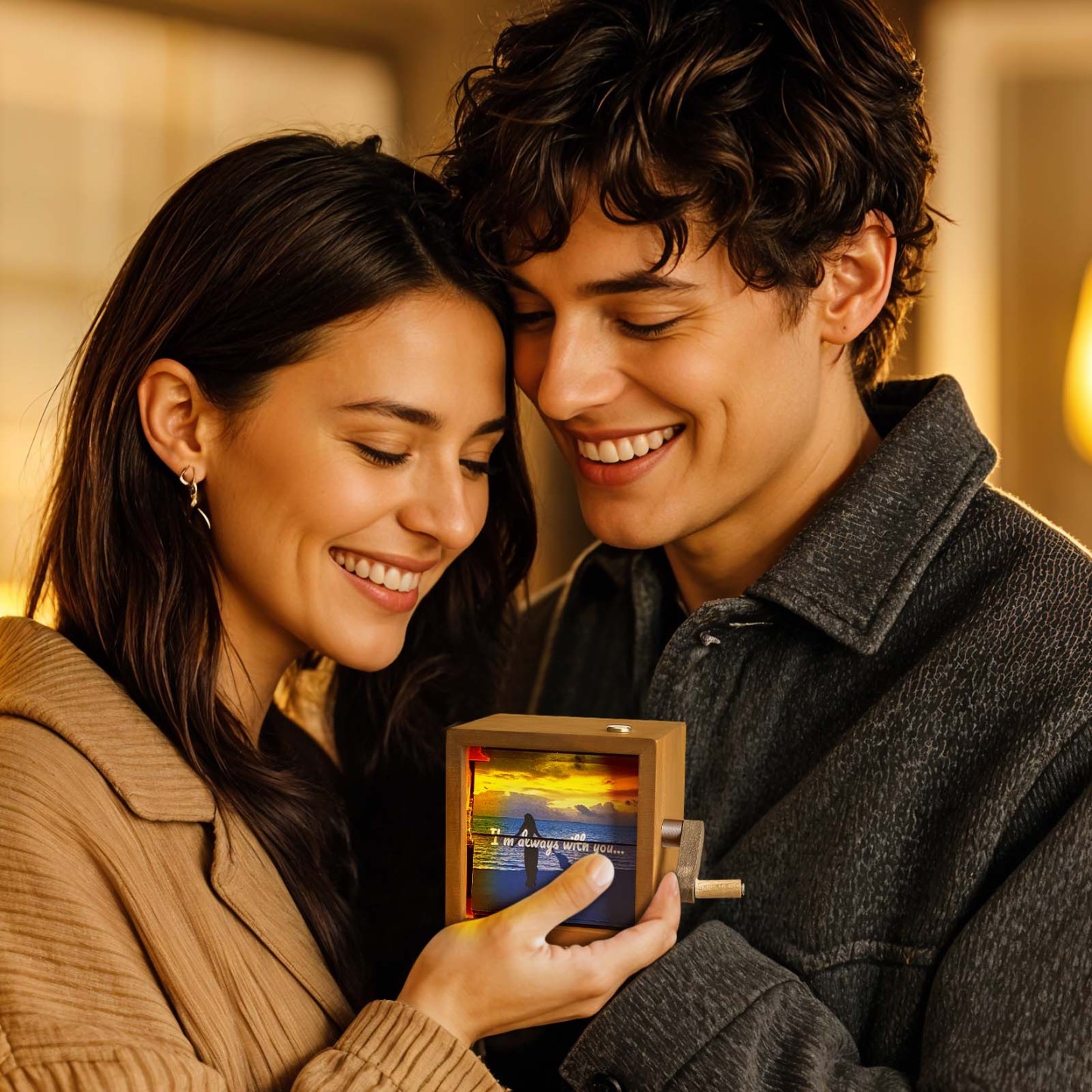 Custom Photo Flipbook Frame Animation Machine Mechanical Hand-cranked Photo Album with Light Black Walnut Baby Photo Cube Frame Creative Gift