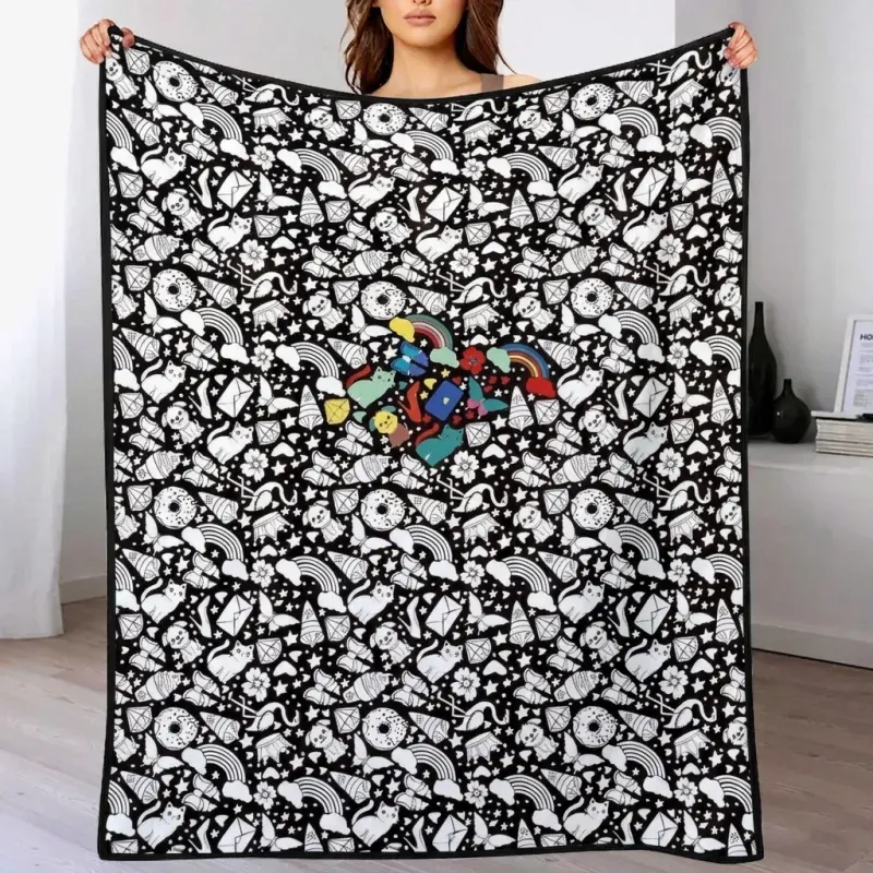 Coloring Fabric Blanket, Large Coloring Throw Blanket with Markers for Stress Relief Cozy Blanket