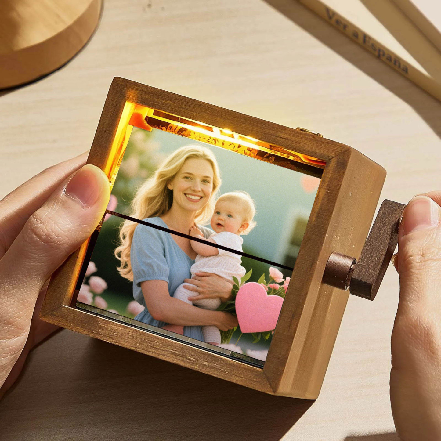 Custom Photo Flipbook Frame Animation Machine Mechanical Hand-cranked Photo Album with Light Unique Mother's Day Gifts