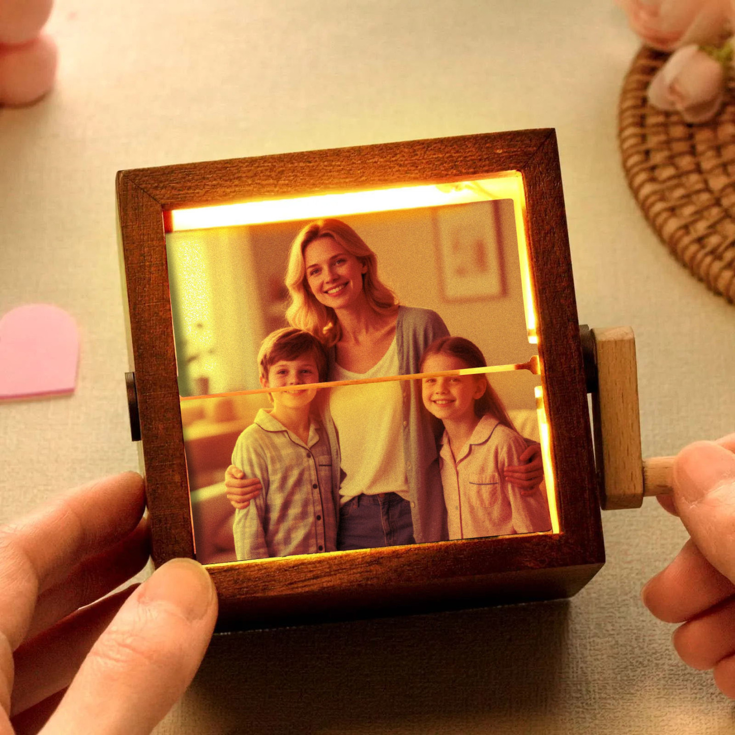 Custom Photo Flipbook Frame Animation Machine Mechanical Hand-cranked Photo Album with Light Unique Mother's Day Gifts