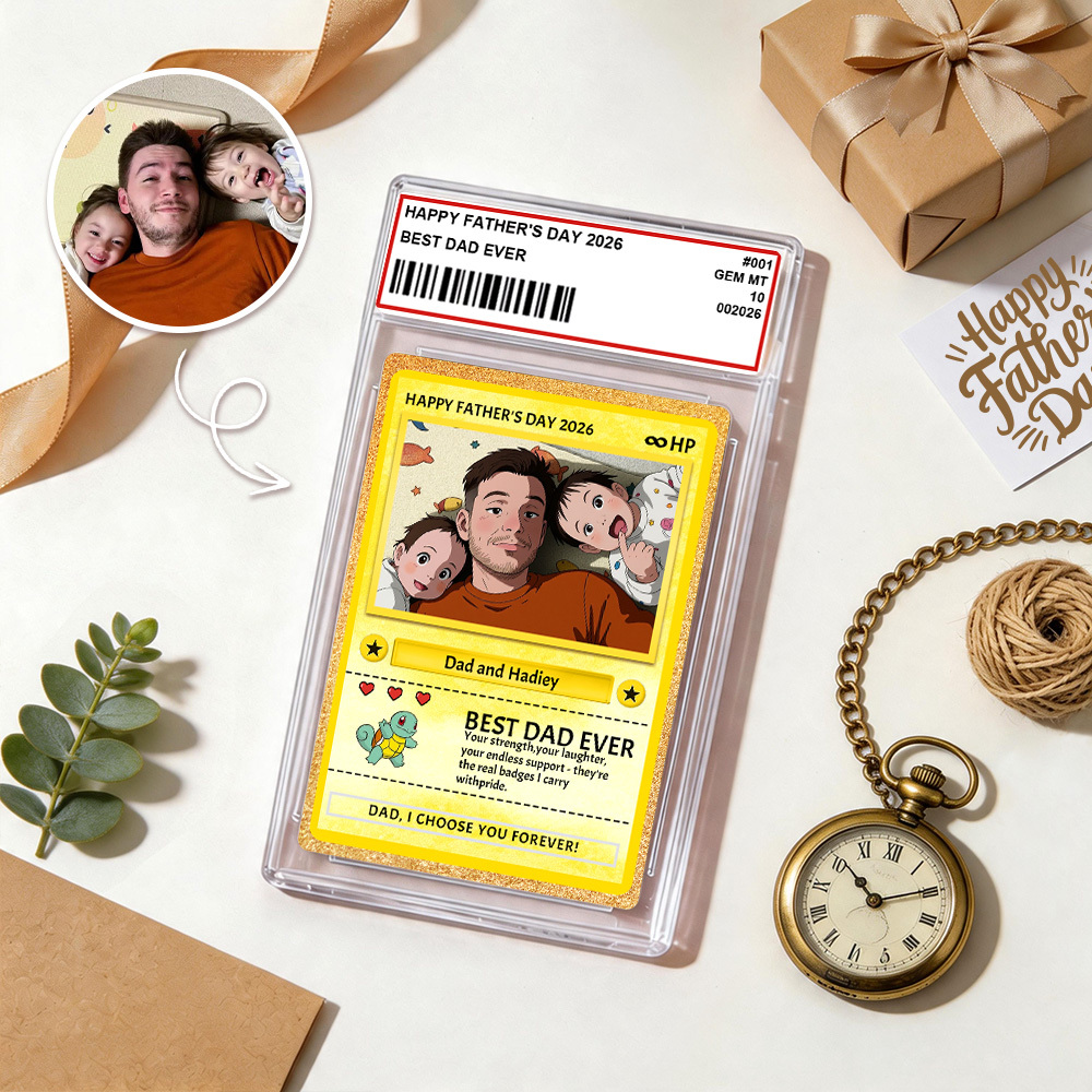 Personalized Father's Day Card - Custom Dad Trading Card with Photo & Names - "Best Dad Ever" Unique Gift for Dad, Grandpa, Husband - Poke Style Collectible Plaque for Father's Day 2026