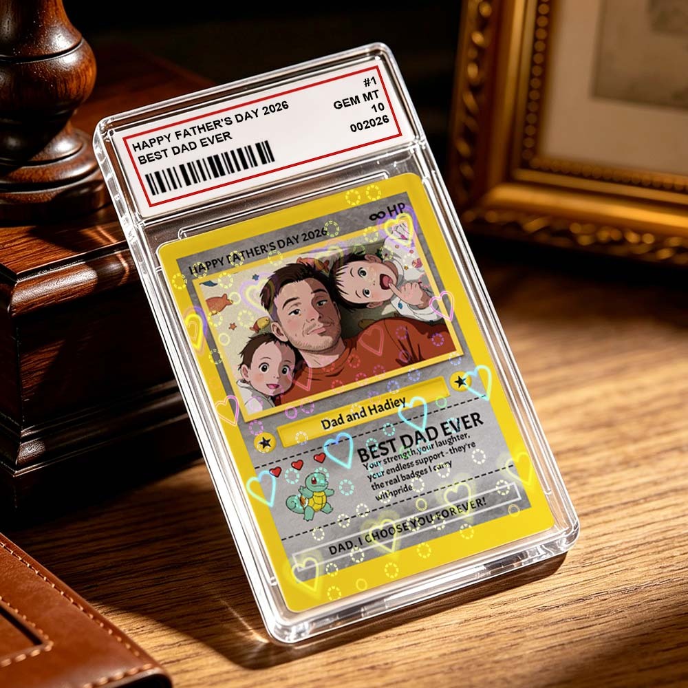 Personalized Father's Day Card - Custom Dad Trading Card with Photo & Names - "Best Dad Ever" Unique Gift for Dad, Grandpa, Husband - Poke Style Collectible Plaque for Father's Day 2026
