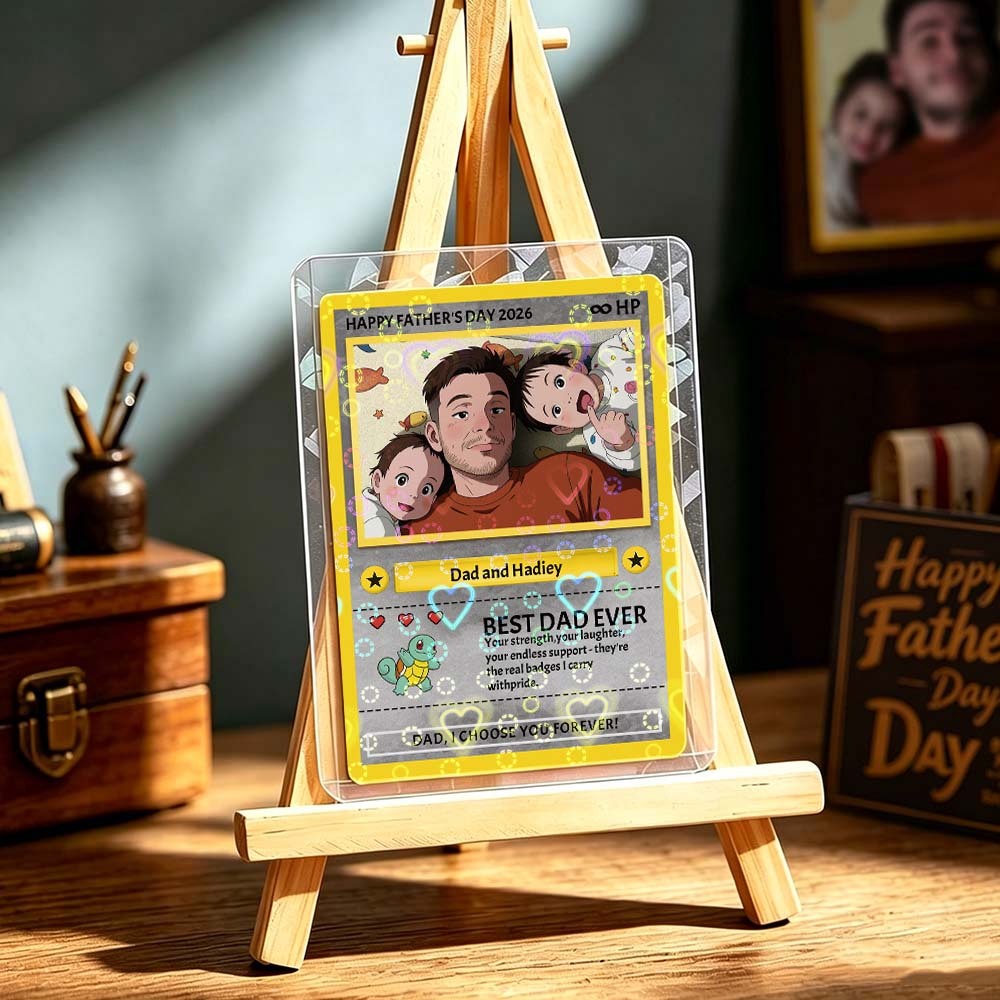 Personalized Father's Day Card - Custom Dad Trading Card with Photo & Names - "Best Dad Ever" Unique Gift for Dad, Grandpa, Husband - Poke Style Collectible Plaque for Father's Day 2026