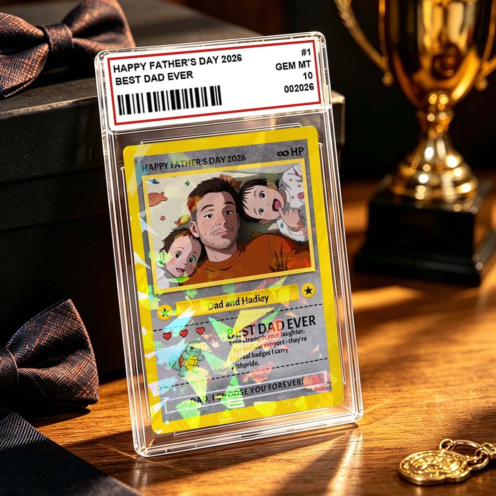 Personalized Father's Day Card - Custom Dad Trading Card with Photo & Names - "Best Dad Ever" Unique Gift for Dad, Grandpa, Husband - Poke Style Collectible Plaque for Father's Day 2026