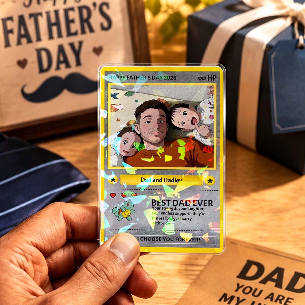Personalized Father's Day Card - Custom Dad Trading Card with Photo & Names - "Best Dad Ever" Unique Gift for Dad, Grandpa, Husband - Poke Style Collectible Plaque for Father's Day 2026