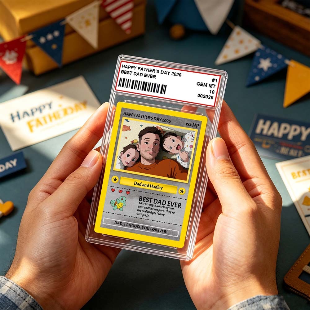 Personalized Father's Day Card - Custom Dad Trading Card with Photo & Names - "Best Dad Ever" Unique Gift for Dad, Grandpa, Husband - Poke Style Collectible Plaque for Father's Day 2026