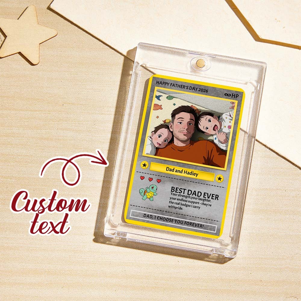 Personalized Father's Day Card - Custom Dad Trading Card with Photo & Names - "Best Dad Ever" Unique Gift for Dad, Grandpa, Husband - Poke Style Collectible Plaque for Father's Day 2026