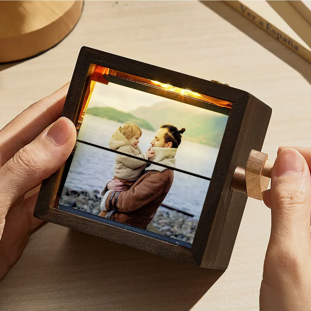 Custom Photo Flipbook Frame Animation Machine Mechanical Hand-cranked Photo Album with Light Unique Father's Day Gifts
