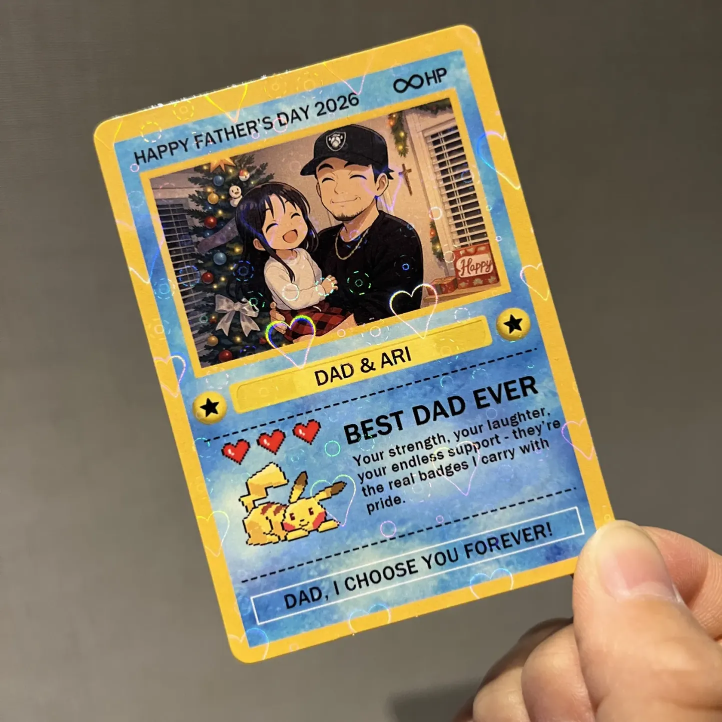 Personalized Father's Day Card - Custom Dad Trading Card with Photo & Names - "Best Dad Ever" Unique Gift for Dad, Grandpa, Husband - Poke Style Collectible Plaque for Father's Day 2026