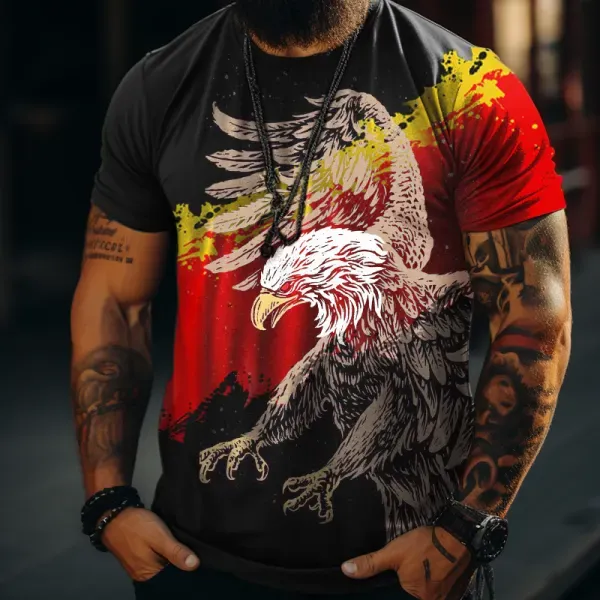 Men's German Flag Patriot Colorful Fierce Eagle Printed Short Sleeved T-shirt