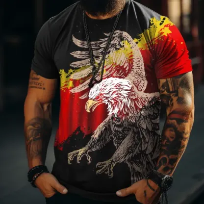 Men's German Flag Patriot Colorful Fierce Eagle Printed Short Sleeved T-shirt