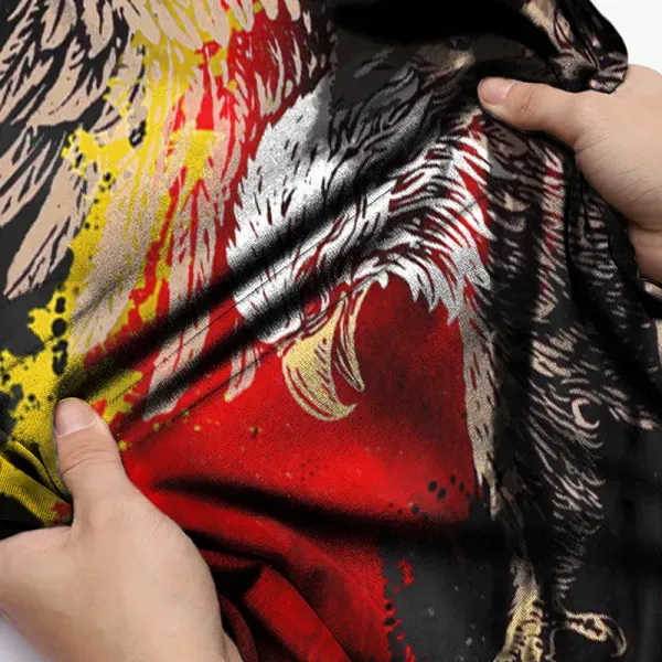 Men's German Flag Patriot Colorful Fierce Eagle Printed Short Sleeved T-shirt