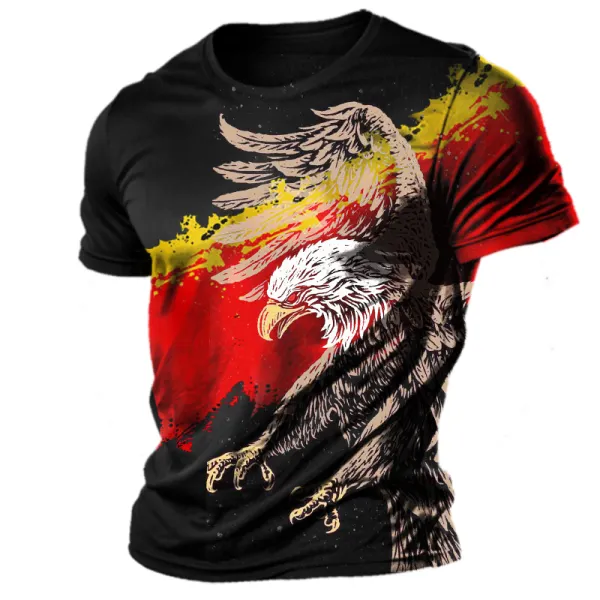 Men's German Flag Patriot Colorful Fierce Eagle Printed Short Sleeved T-shirt