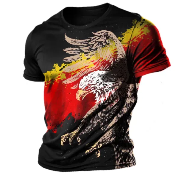 Men's German Flag Patriot Colorful Fierce Eagle Printed Short Sleeved 