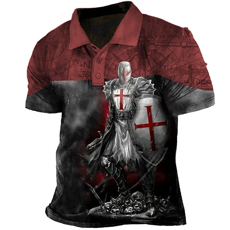 Men's 3D Print Soldier Daily Button-Down Short Sleeve T-shirt
