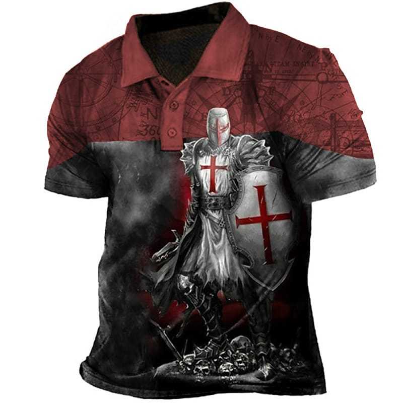 Men's 3D Print Soldier Daily Button-Down Short Sleeve T-shirt