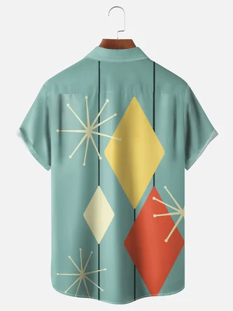 Rhyvra Men Printed Casual Summer Polyester Pockets Shirt Collar No Elasticity Regular H-Line Shirt