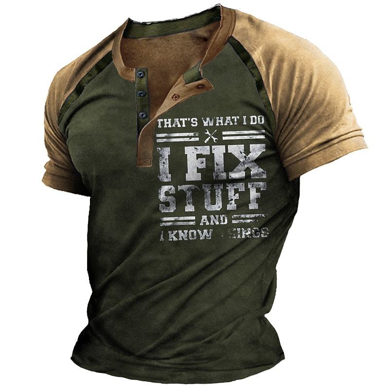 Men's Henley  T-shirt 3D Print Graphic Patterned Color Block Letter Henley