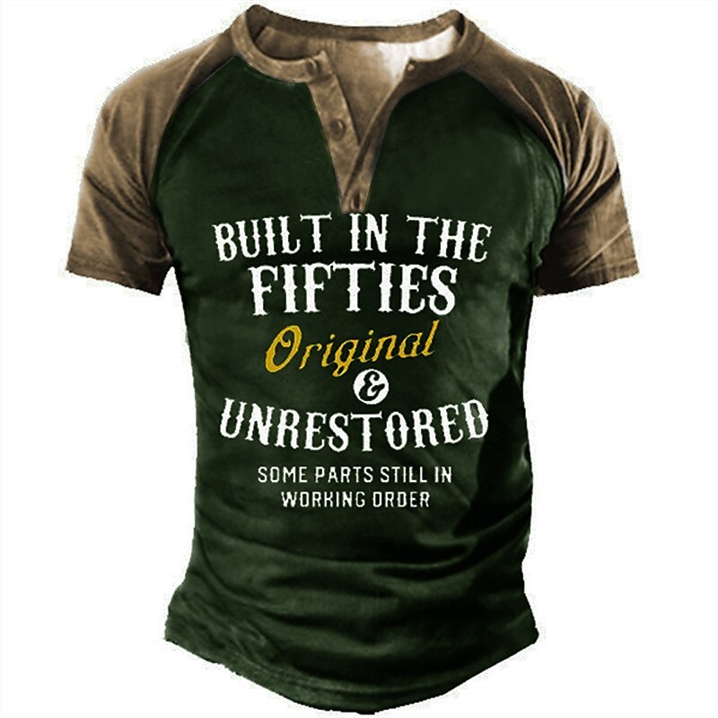 Men's Henley 3D Print Graphic Letter Daily Button-Down T-shirt