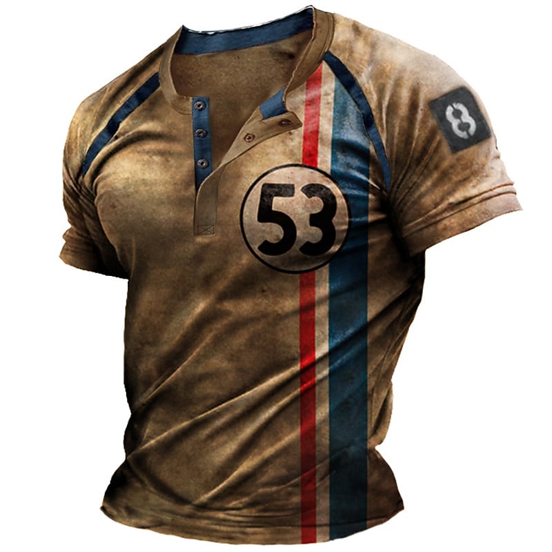 Men's Henley 3D Print Graphic Soldier Button-Down Short Sleeve Tops