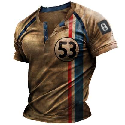 Men's Henley 3D Print Graphic Soldier Button-Down Short Sleeve Tops