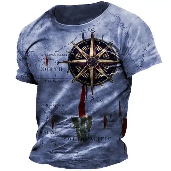 Men's Vintage Nautical Map Compass Print T-Shirt