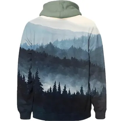 Men's Vintage Forest Deer Head Hunting Print Pocket Long Sleeve Hoodie