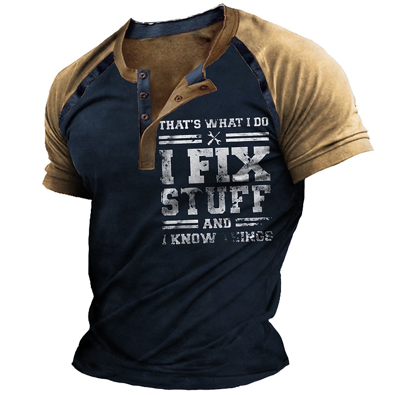 Men's Henley  T-shirt 3D Print Graphic Patterned Color Block Letter Henley