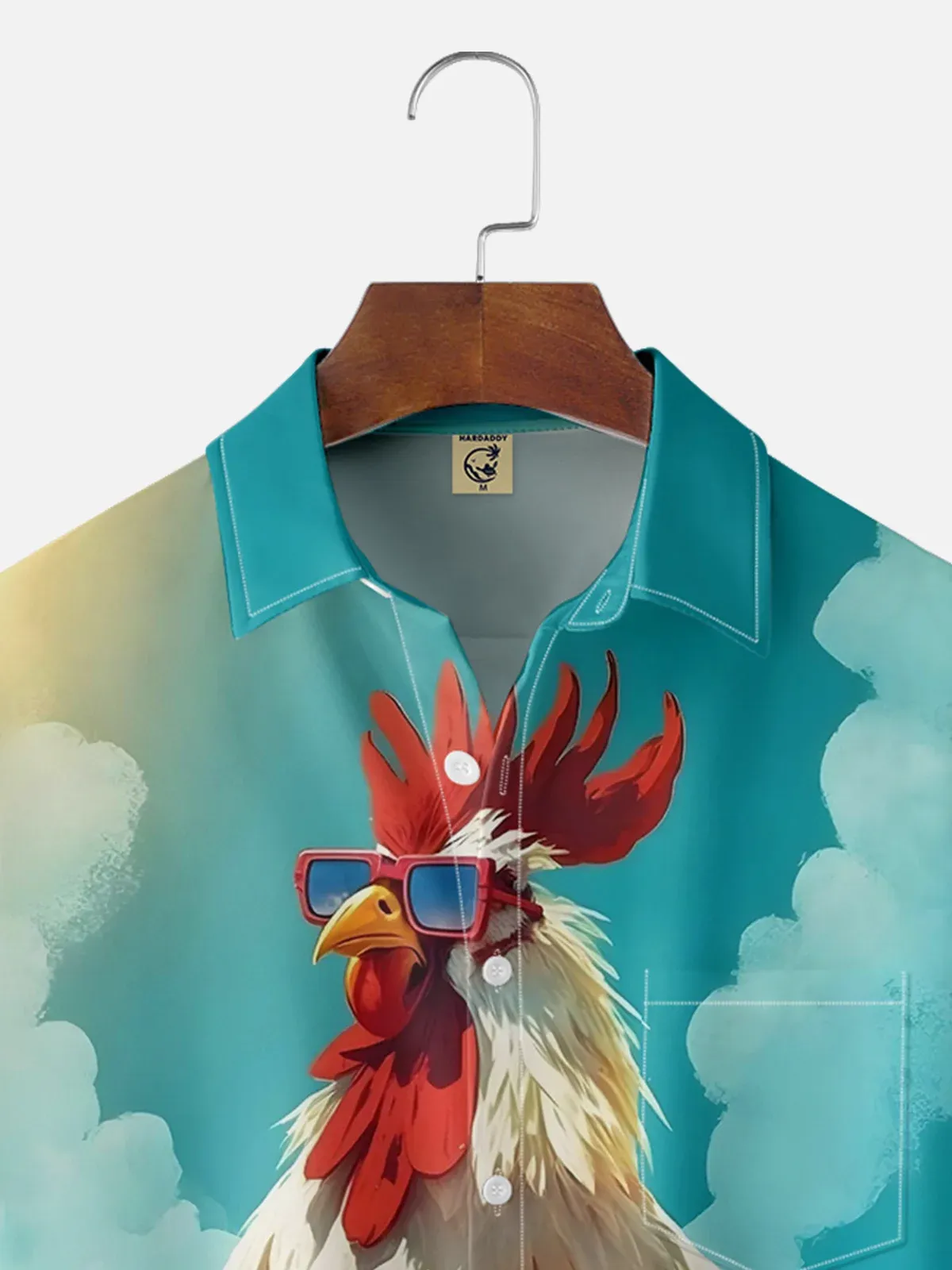 Rhyvra Moisture-wicking Beach Fun Chicken Chest Pocket Hawaiian Shirt