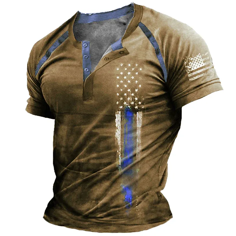 Men's Henley Unisex T-shirt 3D Print National Flag Casual Tops