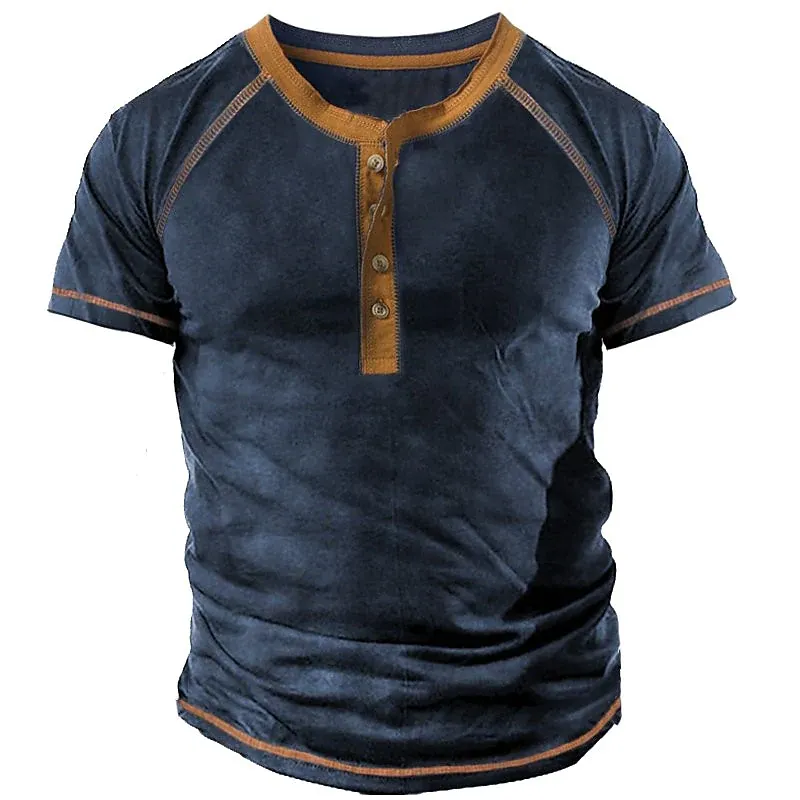 Men's Henley T-shirt Patchwork Henley Street
