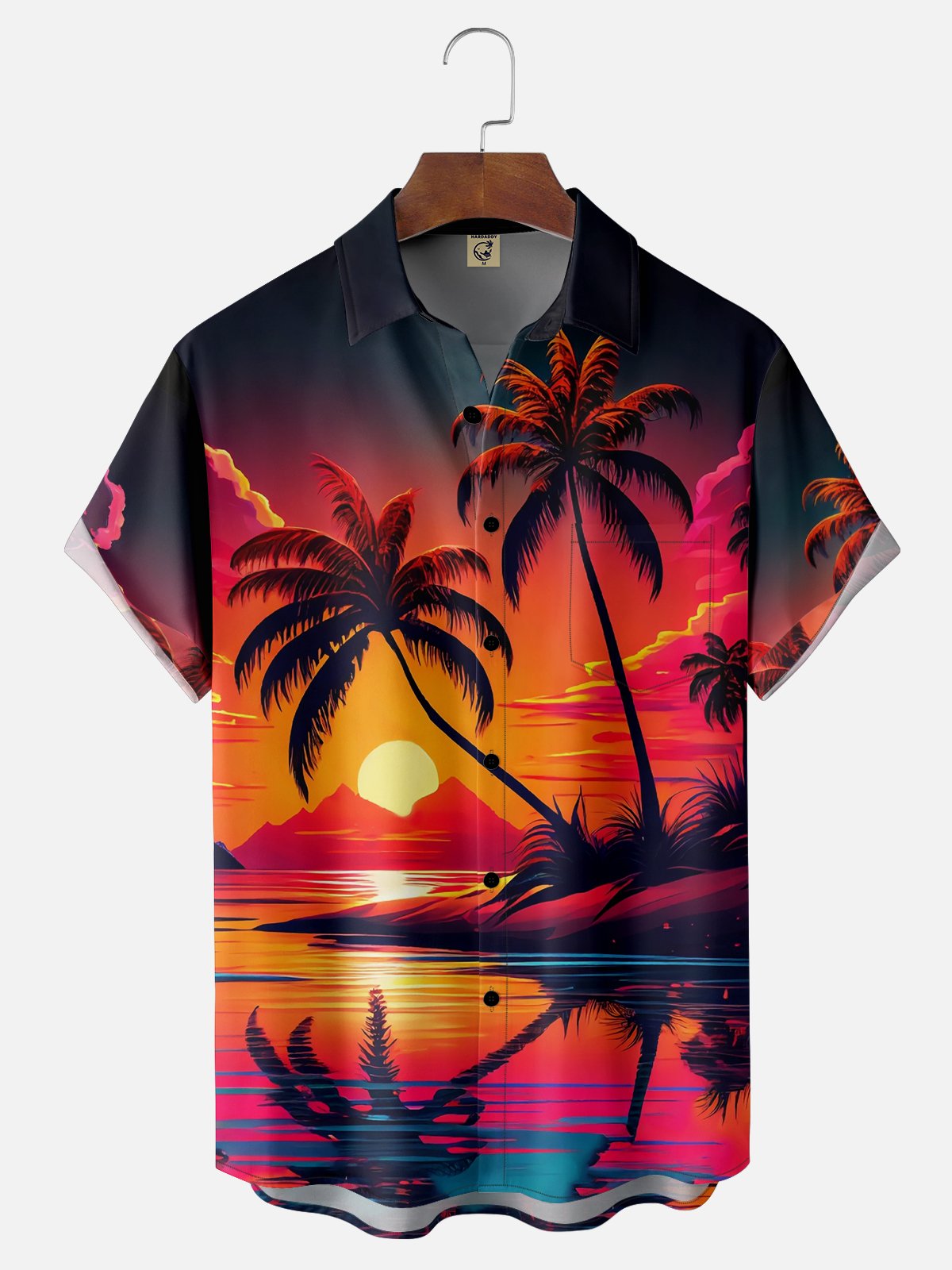 Moisture-wicking Coconut Palm Tree Beach Chest Pocket Hawaiian Shirt
